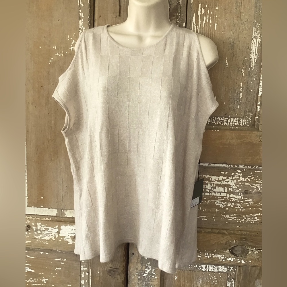 NWT $539 Barbara Mills Studio crop cold shoulder cashmere linen top one size
